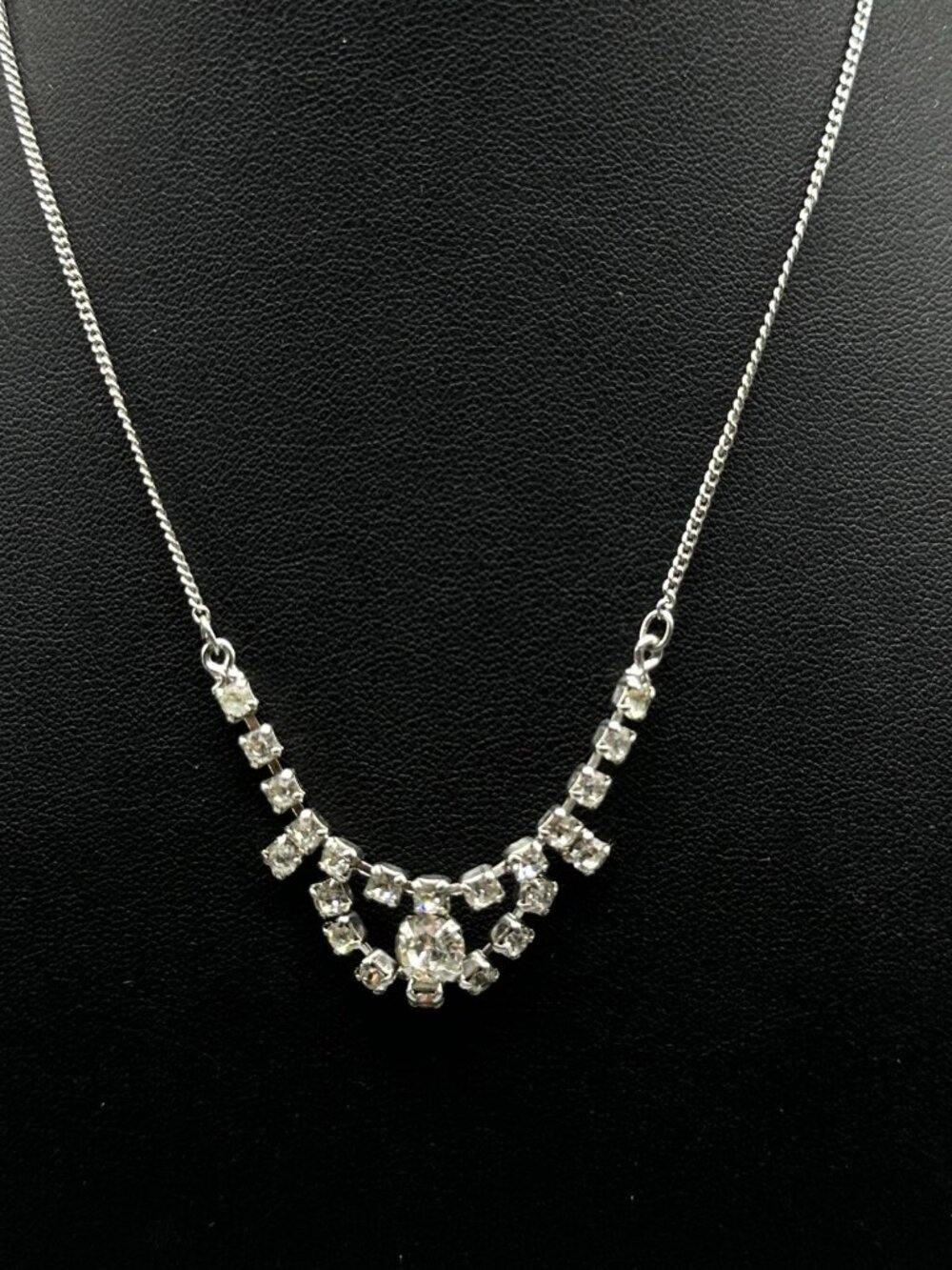 3/$30 Vintage Rhodium Plated Rhinestone Necklace Delicate Chain Bridal 14"